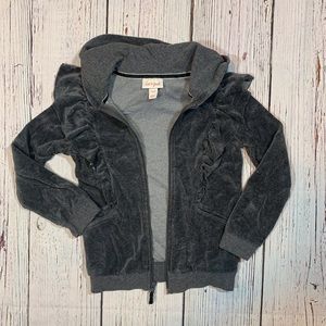 Velour Zip Hoodie w/ Ruffle Detail
